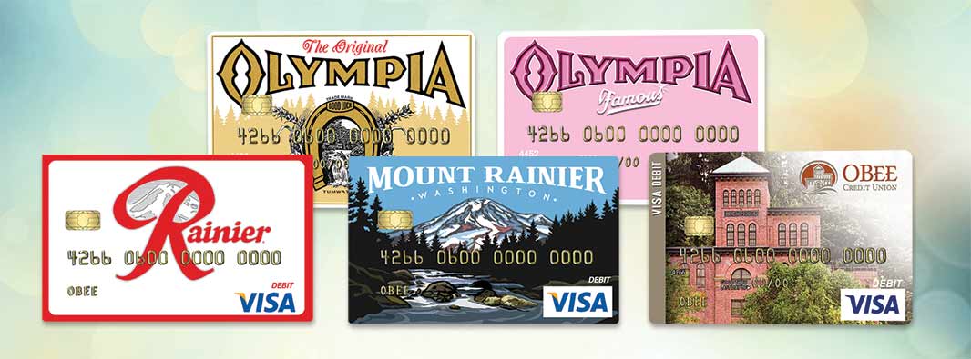 Rainier Beer Visa Debit Card, Mount Rainier Washington Visa Debit Card, Olympia Brewery Debit Card, Olympia Beer Pink Card, Olympia Beer Debit Card