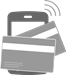 Graphic of a smart phone overlayed with a couple of credit cards