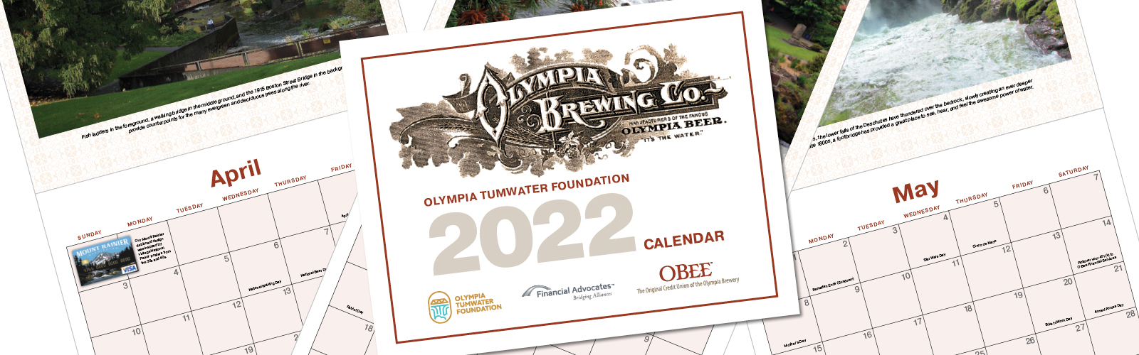 the 2022 Calendar features Brewery Park at Tumwater Falls