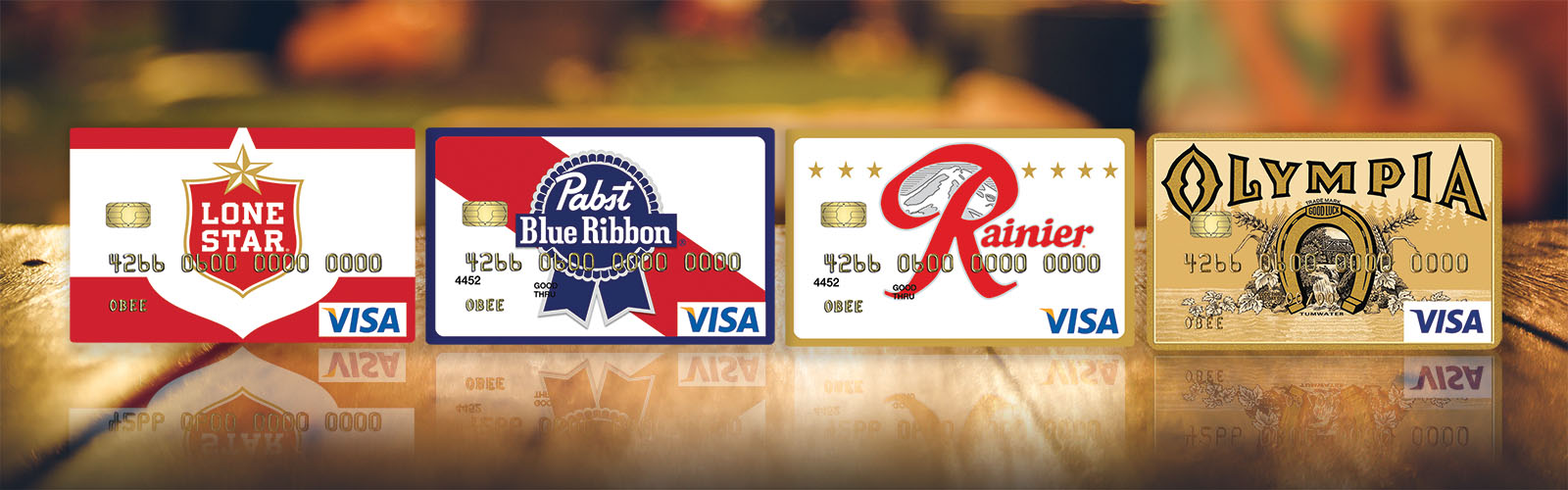 Pabst Blue Ribbon family Credit Cards, Lone Start Credit Card, PBR Credit Card, Pabst Blue Ribbon Credit Card, Rainier Credit Card, Rainier logo credit card